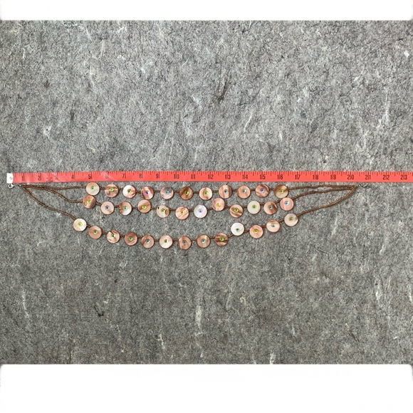 pink tan pearly disc beads 3 strand necklace with iridescent sequins boho chic - Picture 13 of 17